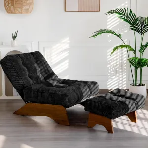 MAXYOYO Accent Chair with Ottoman Adjustable Backrest, Tufted Living Room Chair Upholstered Lounge Chair with Footrest Set, Modern Chair Cozy Reclining Chair for Reading Room, Black