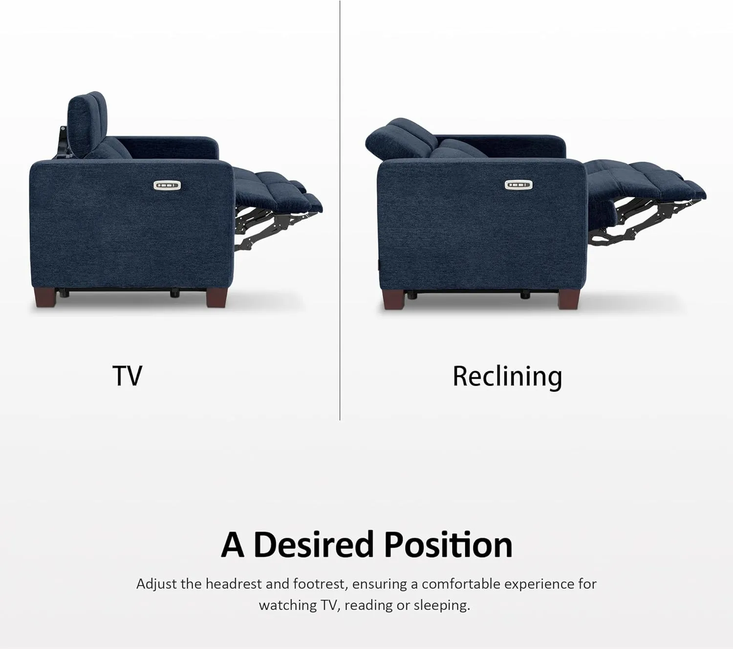 MCombo 62.2'' Wall Hugger Power Loveseat Recliner Sofa with Adjustable Headrest and USB & Type C Dual Charge Ports for Living Room, Office (Fabric, HL198) (Navy Blue)