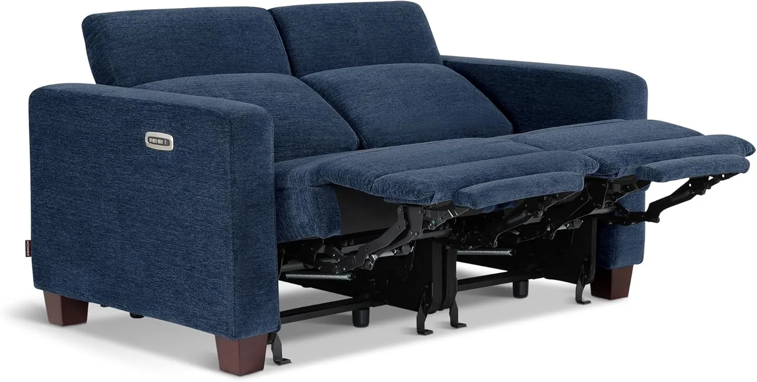 MCombo 62.2'' Wall Hugger Power Loveseat Recliner Sofa with Adjustable Headrest and USB & Type C Dual Charge Ports for Living Room, Office (Fabric, HL198) (Navy Blue)