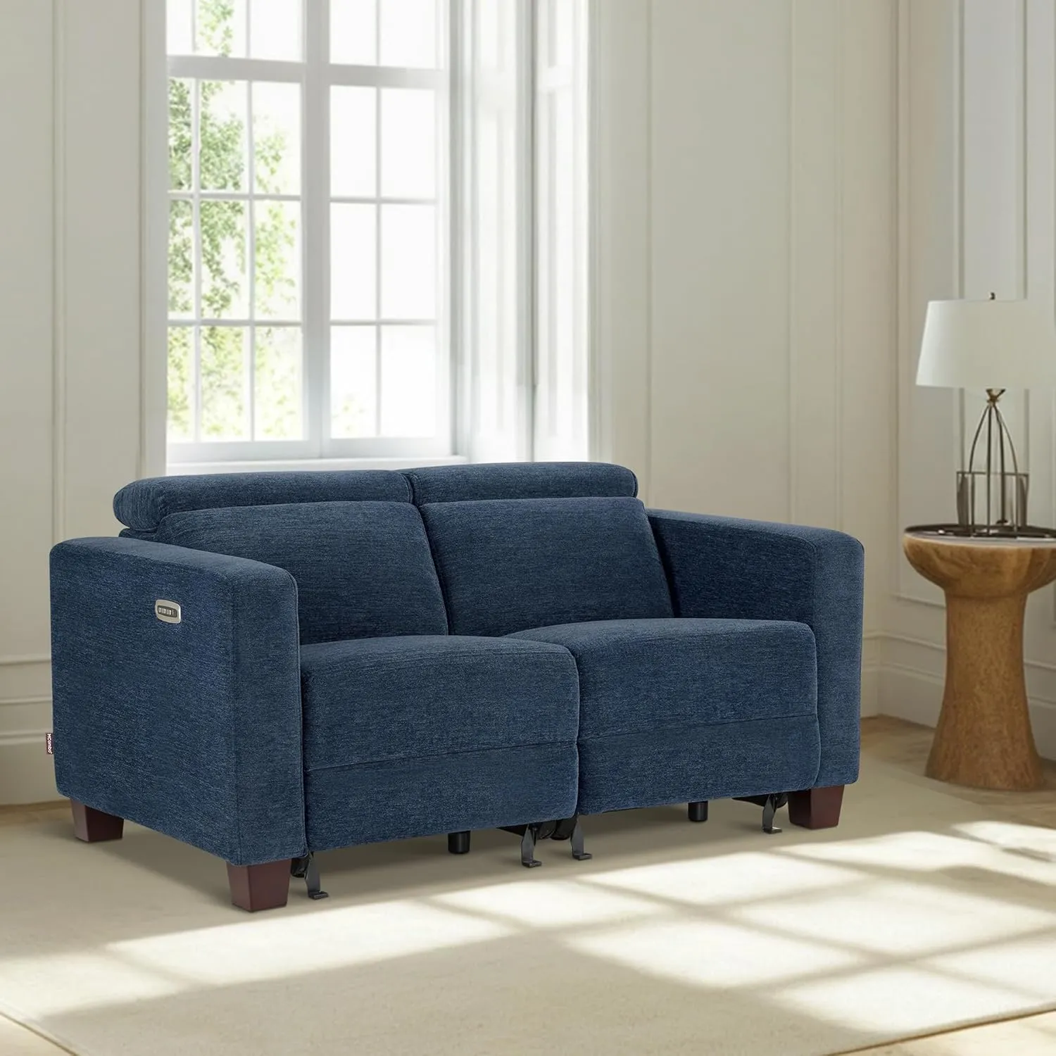 MCombo 62.2'' Wall Hugger Power Loveseat Recliner Sofa with Adjustable Headrest and USB & Type C Dual Charge Ports for Living Room, Office (Fabric, HL198) (Navy Blue)