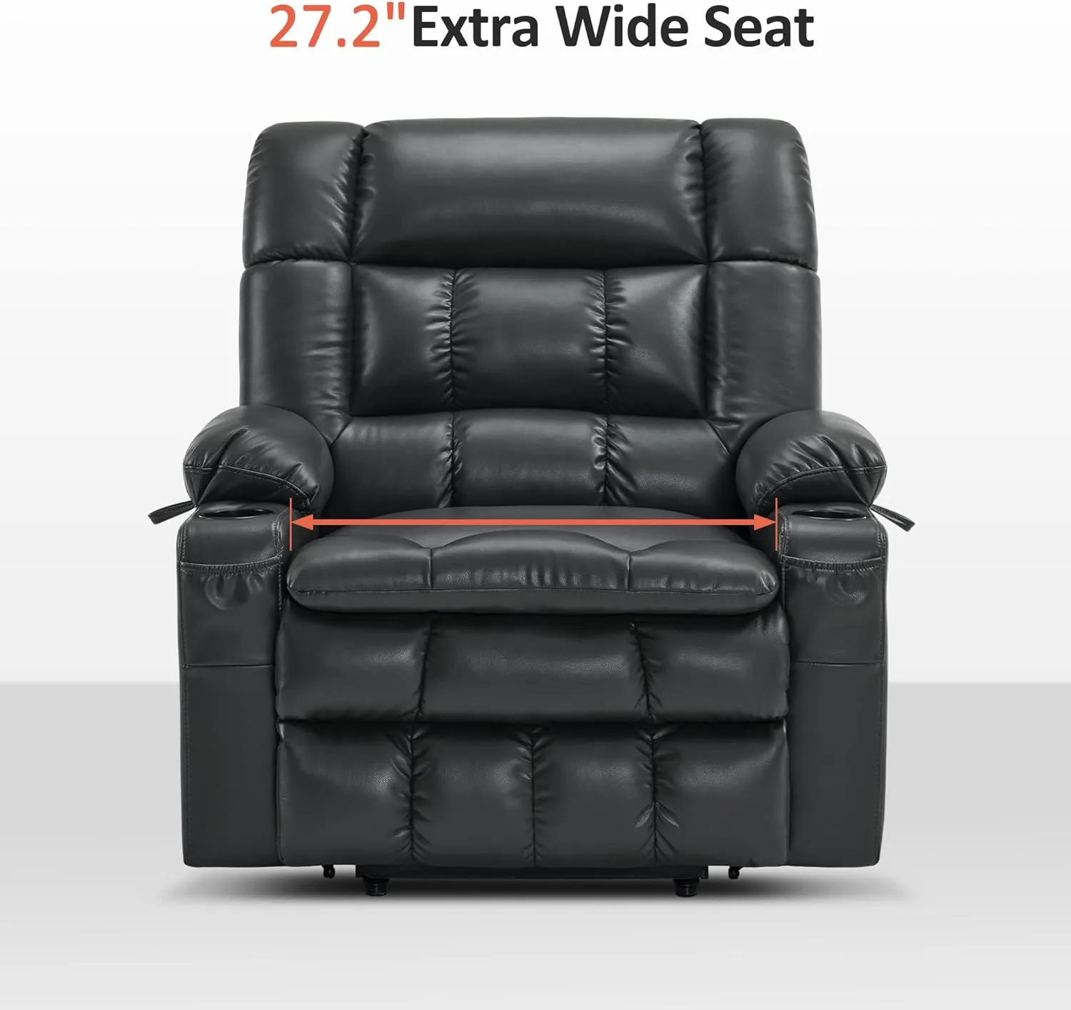 MCombo Dual Motor Wide Power Lift Recliner Chair for Elderly, Infinite Position Lay Flat Lift Chair with Heat and Massage for Seniors, Cup Holders, USB Ports, Faux Leather R7897 (Black, Medium-Wide)