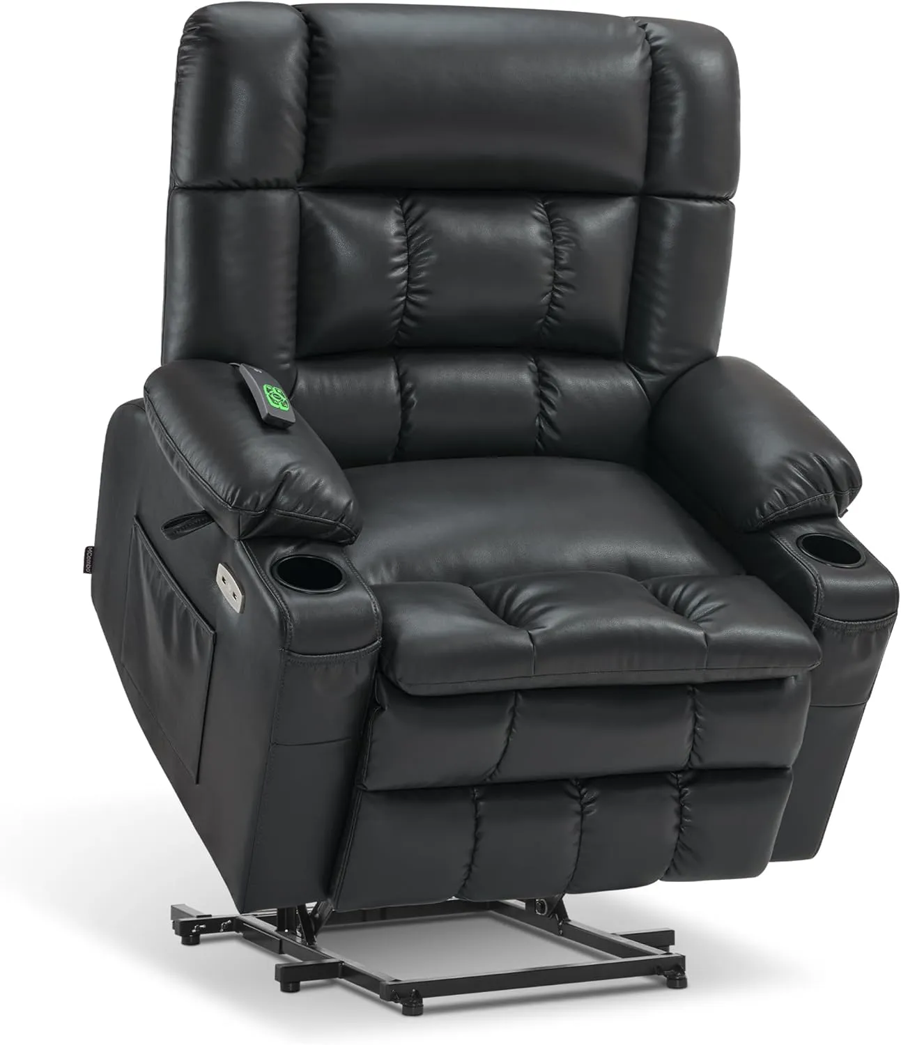 MCombo Dual Motor Wide Power Lift Recliner Chair for Elderly, Infinite Position Lay Flat Lift Chair with Heat and Massage for Seniors, Cup Holders, USB Ports, Faux Leather R7897 (Black, Medium-Wide)