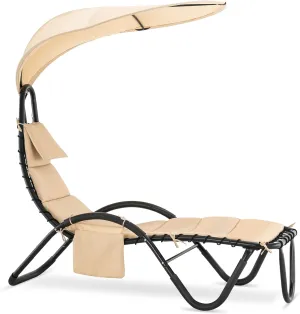 MCombo Outdoor Steel Chaise Lounge Chair with Removable Canopy and Cushions, Reclining Chair w/Side Pocket Arc Stand, for Beach Poolside Backyard Balcony Porch, 4097 (Beige)