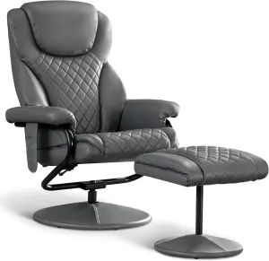 MCombo Recliner with Ottoman, Reclining Chair with Massage, 360 Swivel Living Room Chair Faux Leather, 4901 (Grey)