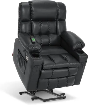 MCombo Small Dual Motor Power Lift Recliner Chair Sofa with Massage and Heat for Elderly People Petite, Infinite Position, USB Ports, Faux Leather 7893 (Black, Small)