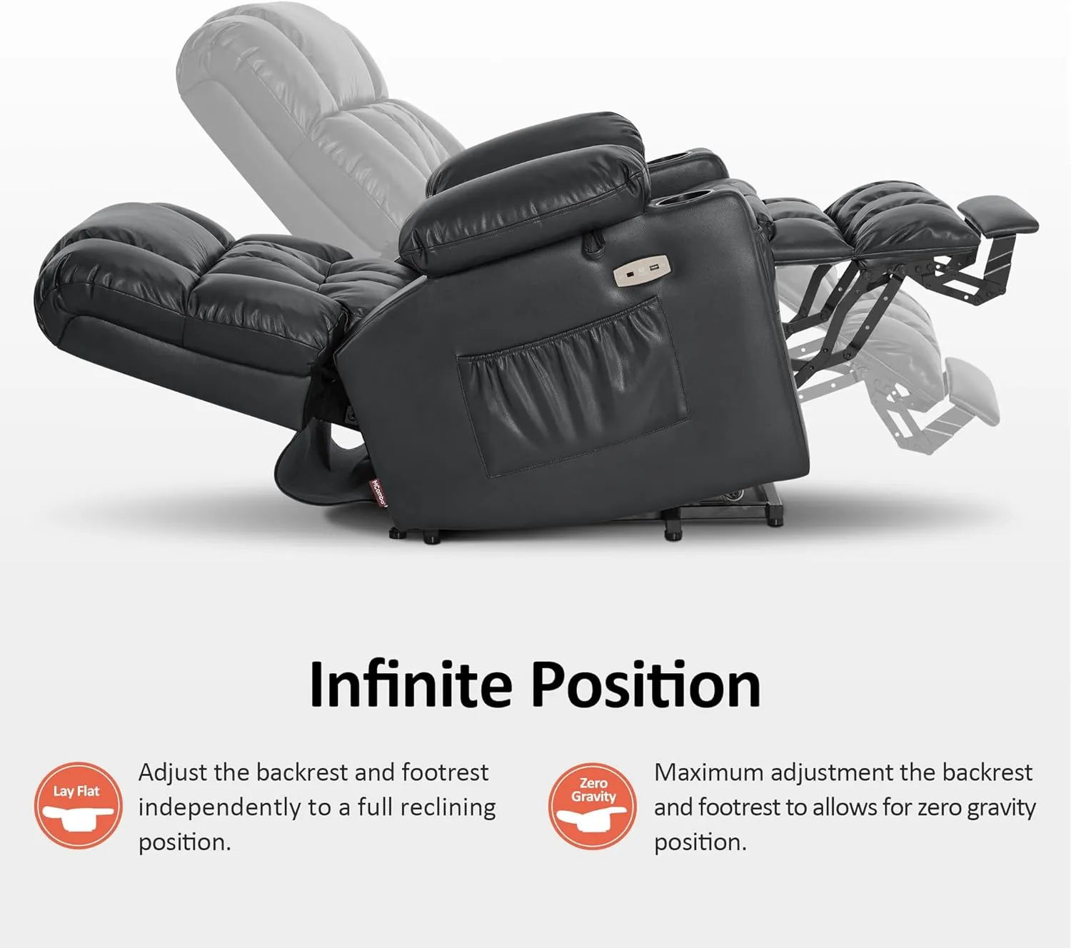 MCombo Small Dual Motor Power Lift Recliner Chair Sofa with Massage and Heat for Elderly People Petite, Infinite Position, USB Ports, Faux Leather 7893 (Black, Small)