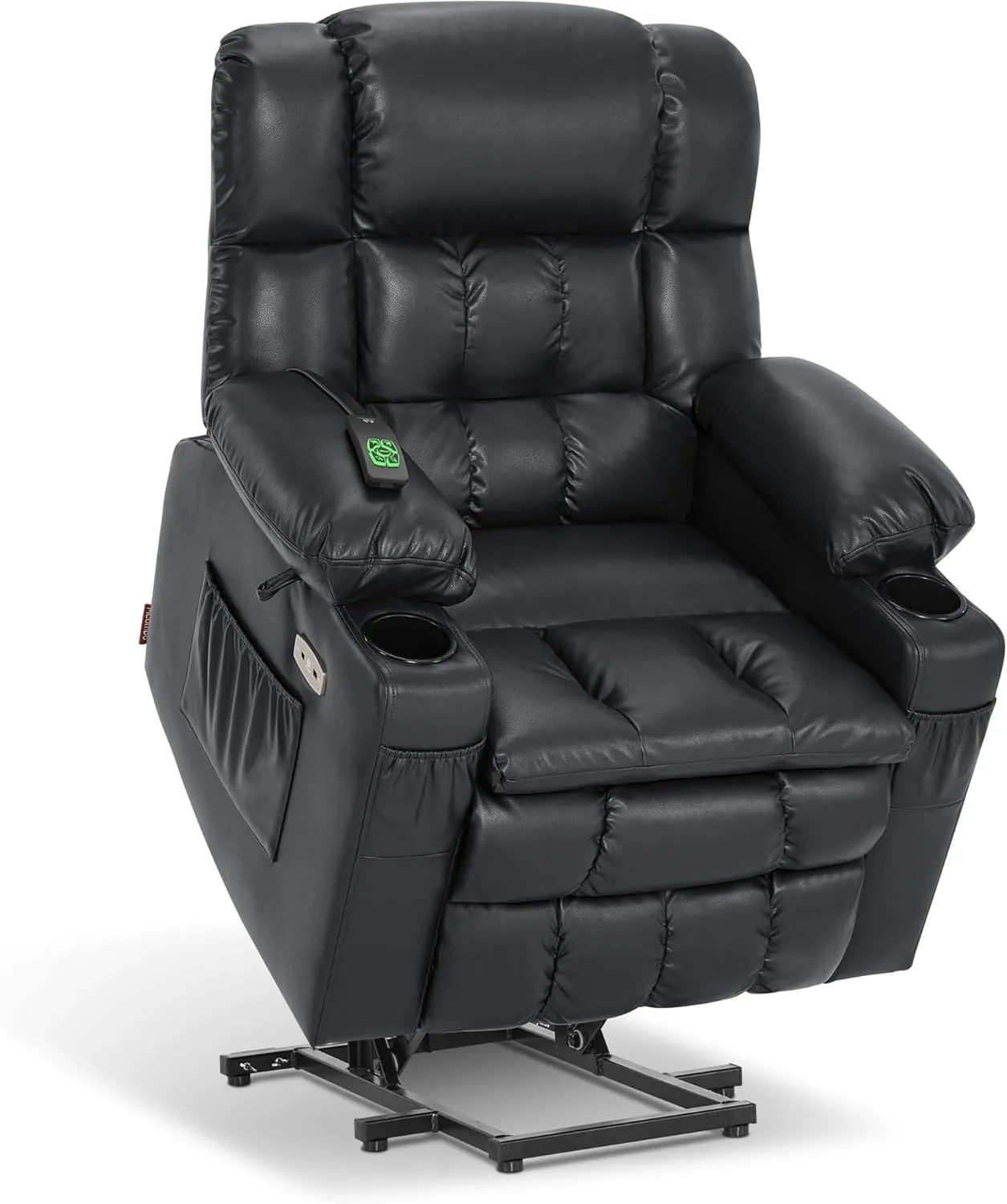 MCombo Small Dual Motor Power Lift Recliner Chair Sofa with Massage and Heat for Elderly People Petite, Infinite Position, USB Ports, Faux Leather 7893 (Black, Small)