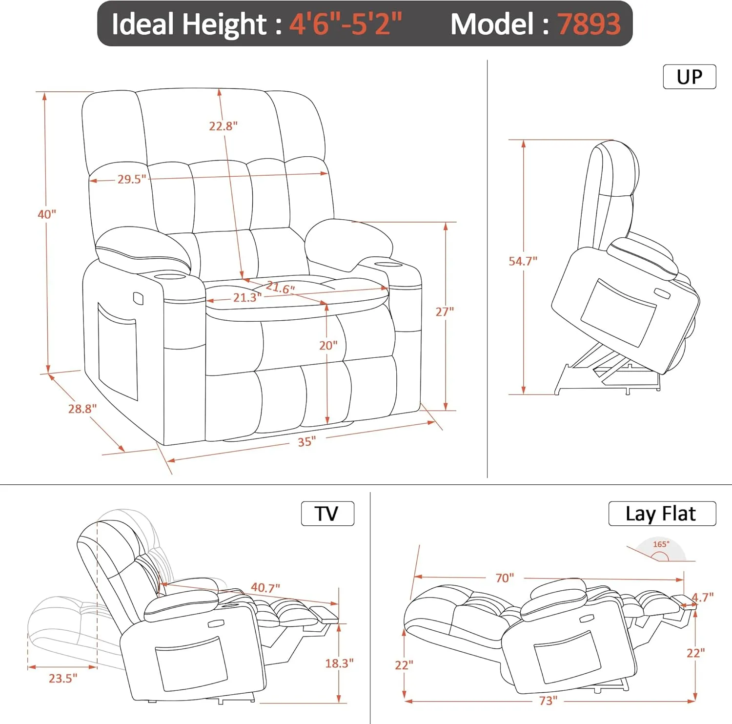 MCombo Small Dual Motor Power Lift Recliner Chair Sofa with Massage and Heat for Elderly People Petite, Infinite Position, USB Ports, Faux Leather 7893 (Black, Small)
