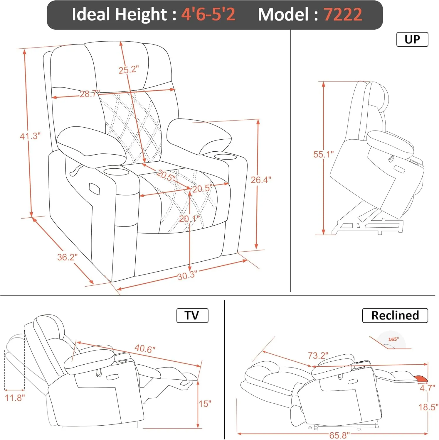 MCombo Small Size Triple Motor Power Lift Recliner Chair Sofa with Massage and Dual Heating, Adjustable Headrest for Elderly People Petite, USB Ports, Extended Footrest, Fabric 7222 (Coffee)