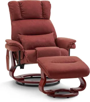 MCombo Swivel Recliners with Ottoman, Reclining TV Chairs with Vibration Massage, Faux Leather Ergonomic Lounge Chair for Living Room Bedroom 4832 (Burgundy)