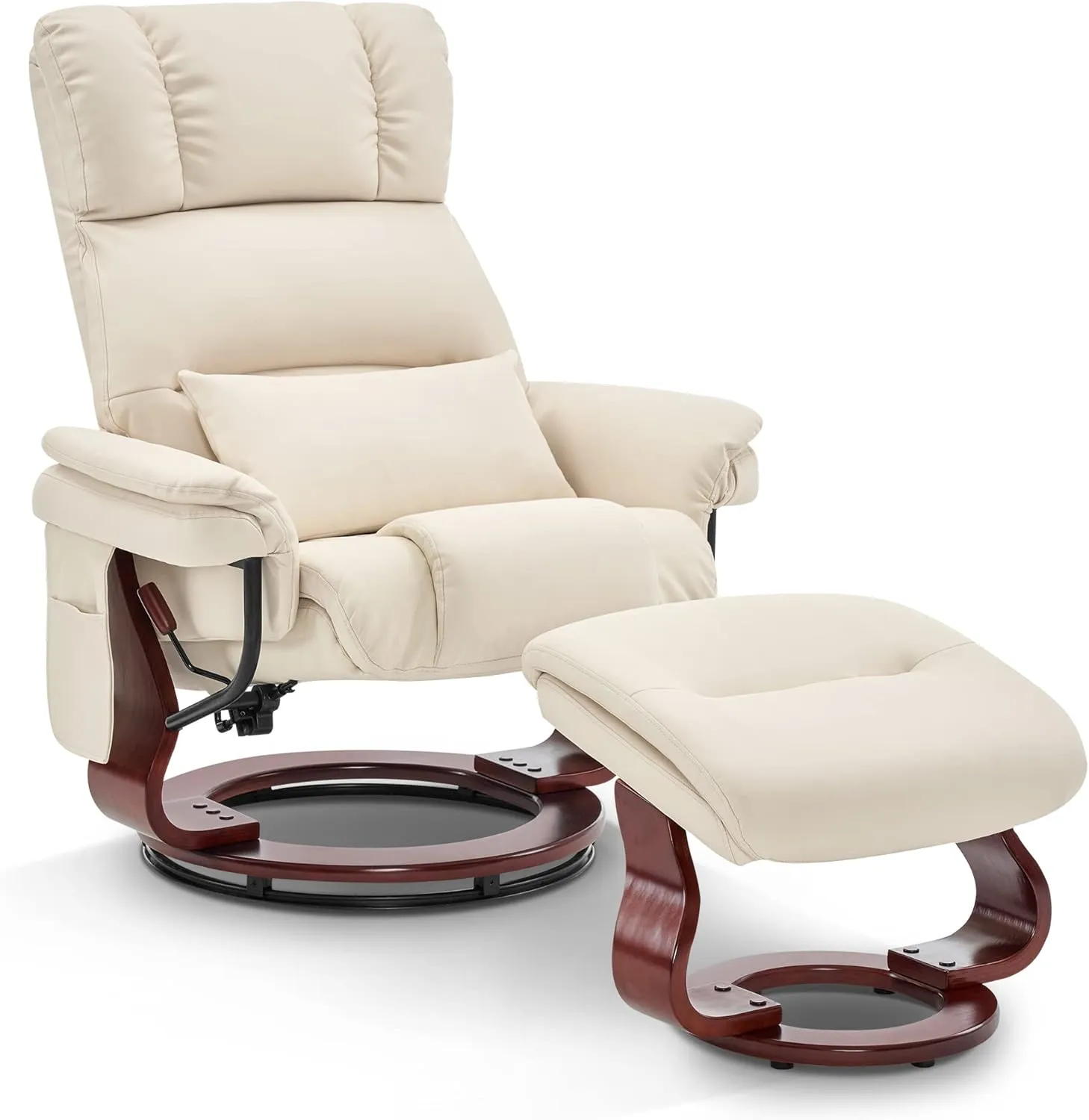 MCombo Swivel Recliners with Ottoman, Reclining TV Chairs with Vibration Massage, Faux Leather Ergonomic Lounge Chair for Living Room Bedroom 4832 (Cream White)