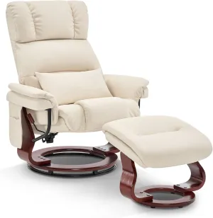 MCombo Swivel Recliners with Ottoman, Reclining TV Chairs with Vibration Massage, Faux Leather Ergonomic Lounge Chair for Living Room Bedroom 4832 (Cream White)