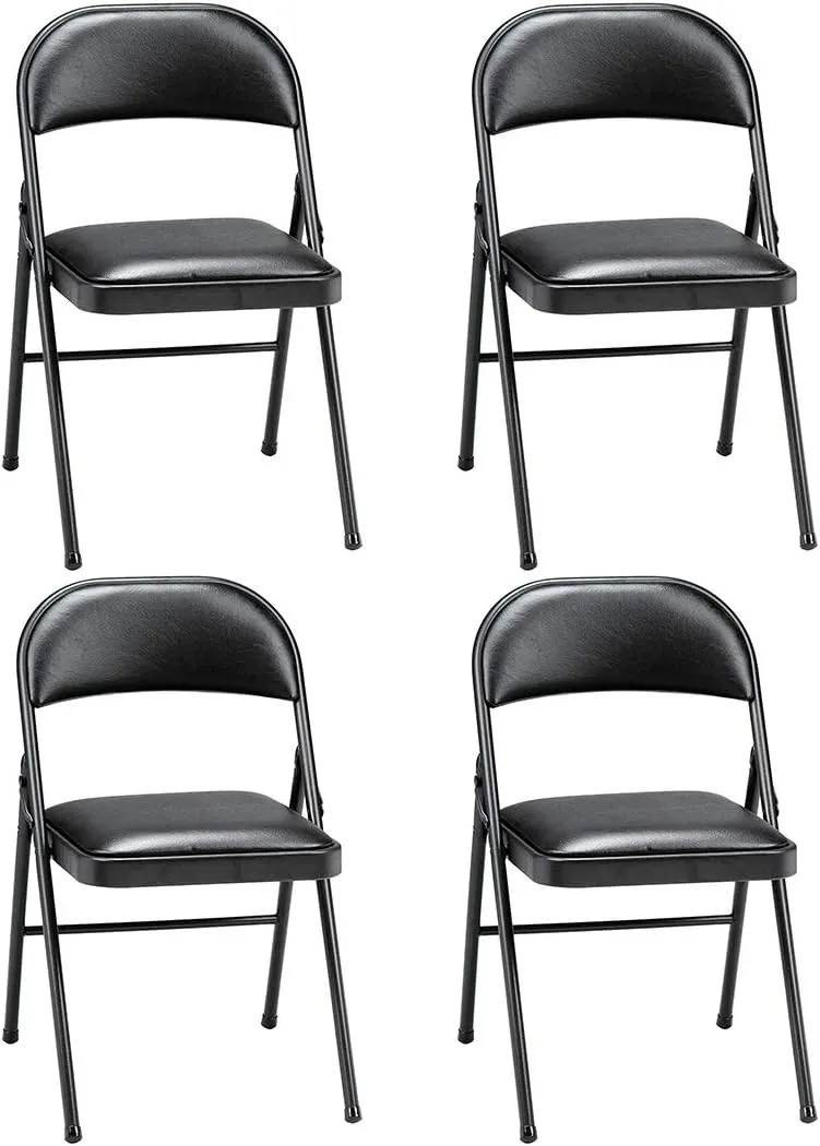 MECO Sudden Comfort Tubular Steel Frame and Deluxe Fabric Padded Folding Chair in Black Lace Frame and Black Seat and Back (4 Pack)