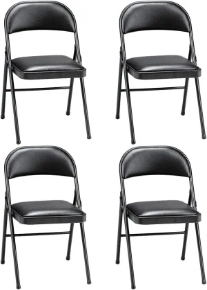 MECO Sudden Comfort Tubular Steel Frame and Deluxe Fabric Padded Folding Chair in Black Lace Frame and Black Seat and Back (4 Pack)