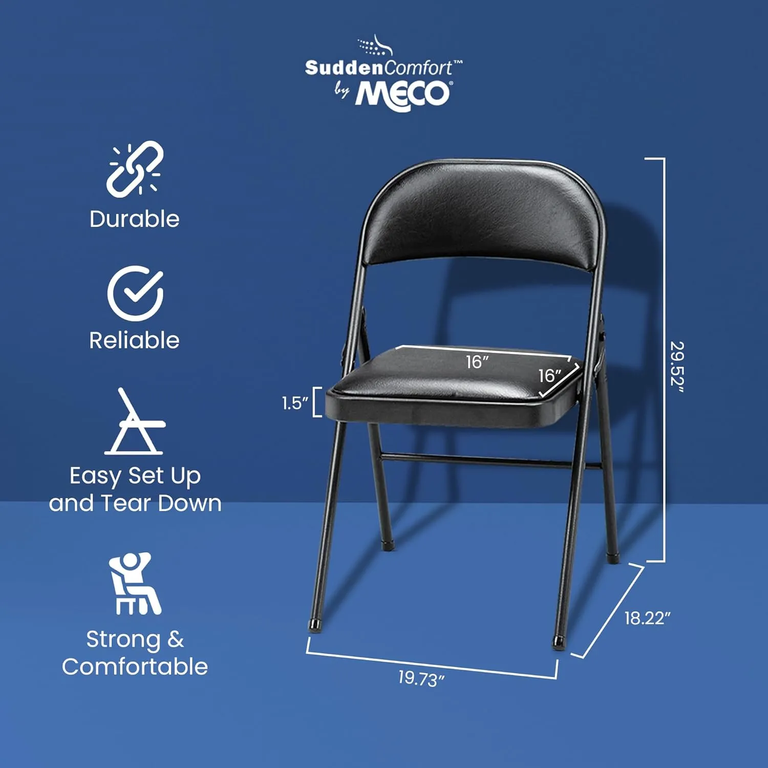 MECO Sudden Comfort Tubular Steel Frame and Deluxe Fabric Padded Folding Chair in Black Lace Frame and Black Seat and Back (4 Pack)