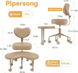 Meditation Cross Legged Chair PRO, ADHD Chair with Height Adjustable Backrest, Criss Cross Desk Use with Footrest and Wheels for Home Office, Flexible Design for Fidgety Sitters, Ivory