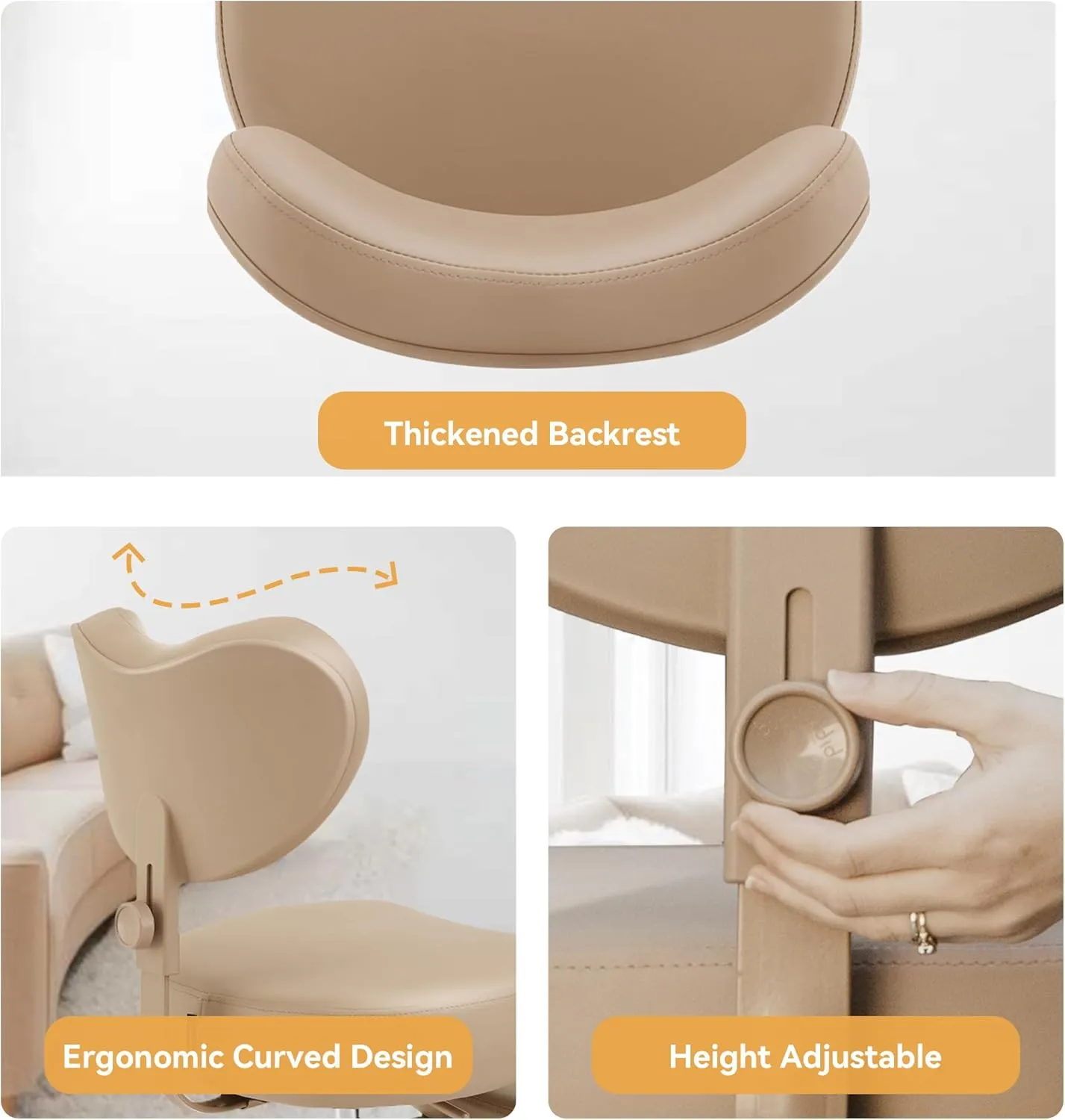 Meditation Cross Legged Chair PRO, ADHD Chair with Height Adjustable Backrest, Criss Cross Desk Use with Footrest and Wheels for Home Office, Flexible Design for Fidgety Sitters, Ivory