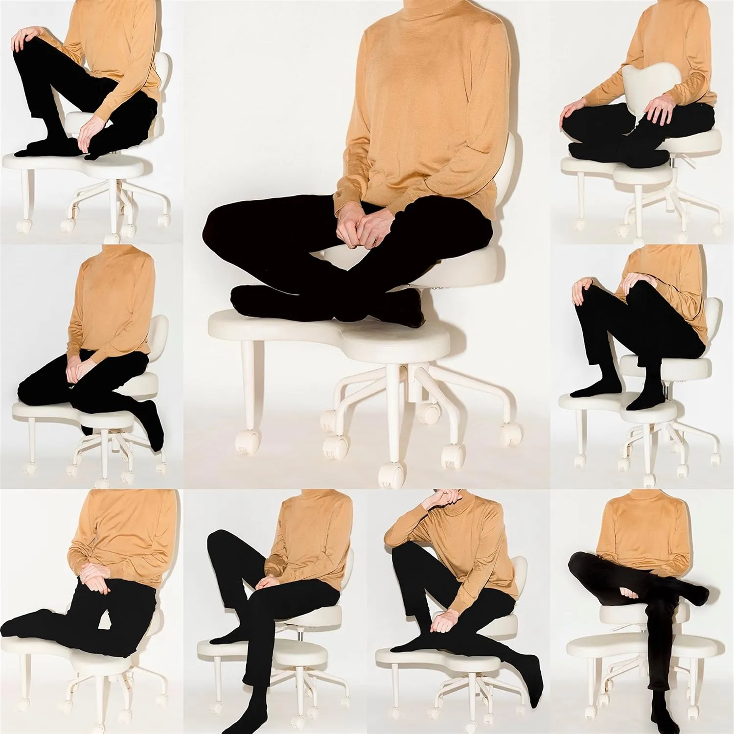 Meditation Cross Legged Chair PRO, ADHD Chair with Height Adjustable Backrest, Criss Cross Desk Use with Footrest and Wheels for Home Office, Flexible Design for Fidgety Sitters, Ivory