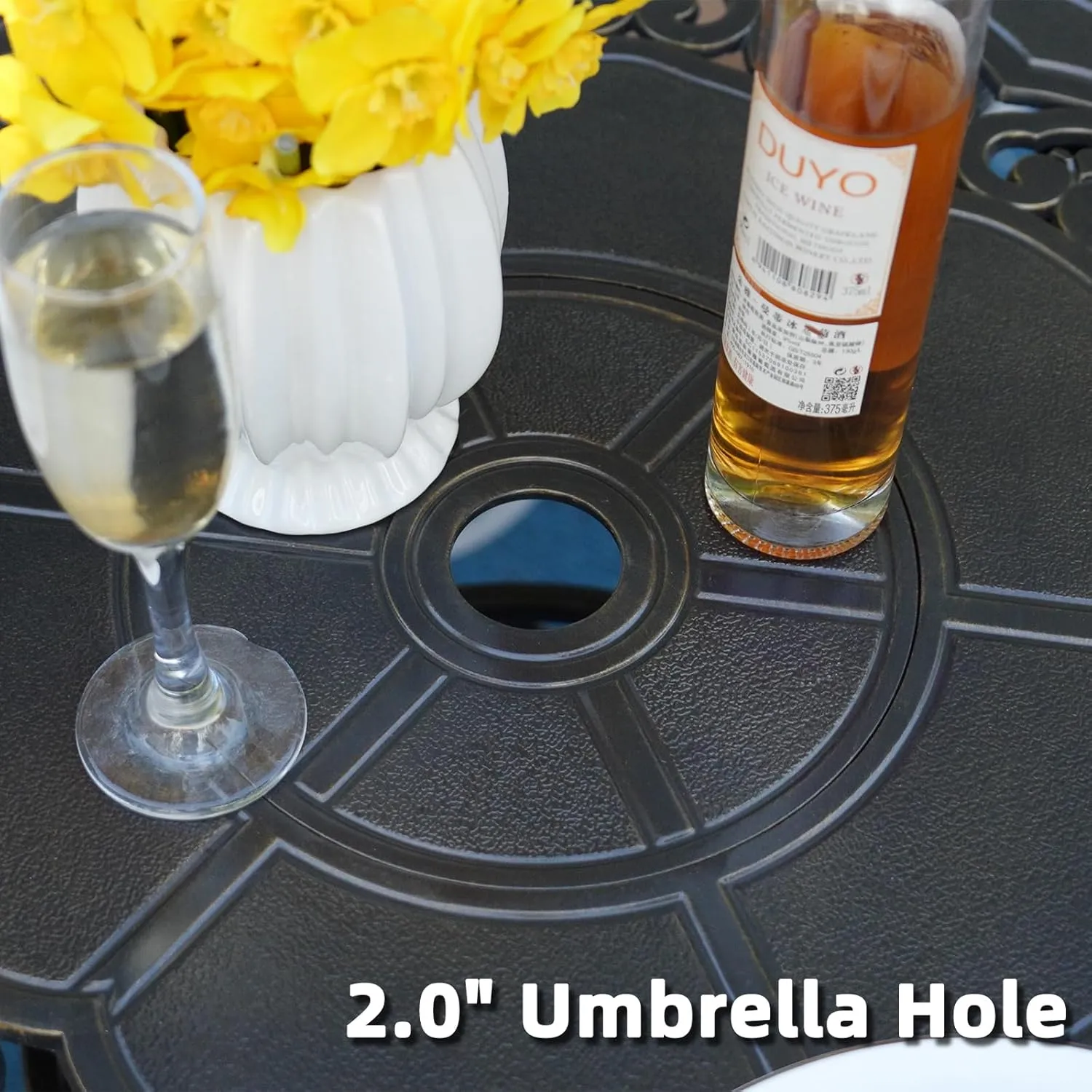 MEETWARM 5 Piece Patio Dining Set, Outdoor All-Weather Cast Aluminum Dining Table Set, Patio Furniture Set for Backyard Garden Deck, Include 4 Chairs, 4 Cushions and 1 Round Table with Umbrella Hole