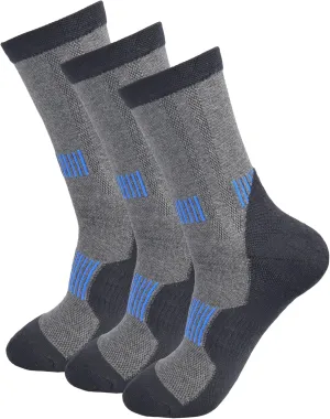 Men's Black Cushioned Anti Odor Blister Resistant Crew Compression Hiking Trekking Mountaineering Socks,Size 7-12