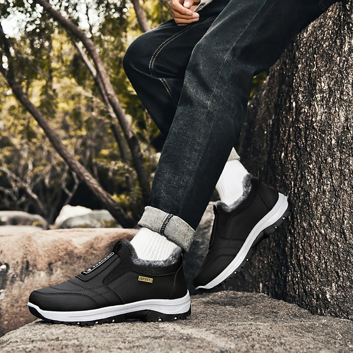 Men's Extra Wide Slip On Shoes,Winter Outdoor Hiking Trekking Orthopedic Trainers Waterproof Work Shoes Extra Wide Anti Slip Climbing Trails Shoes,Grey,41EU
