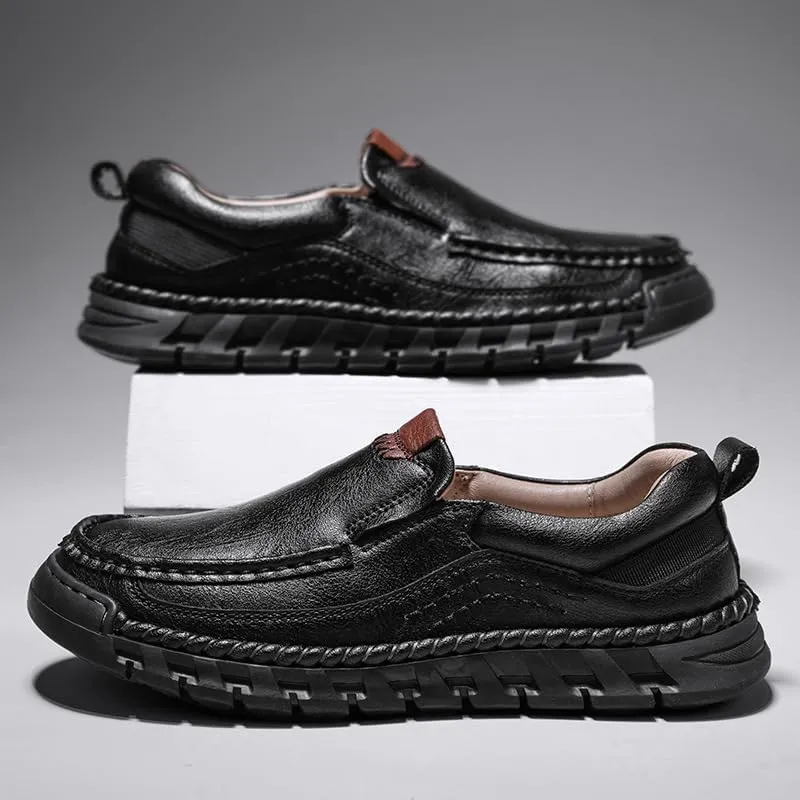 Men’s Hands Free Slip in Loafers Walking Slip on Leather Shoes Casual Hiking Outdoor Comfortable Breathable Anti-Slip