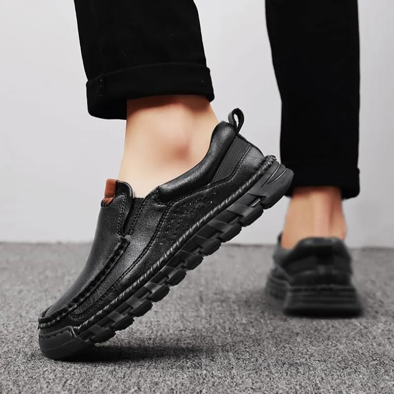 Men’s Hands Free Slip in Loafers Walking Slip on Leather Shoes Casual Hiking Outdoor Comfortable Breathable Anti-Slip