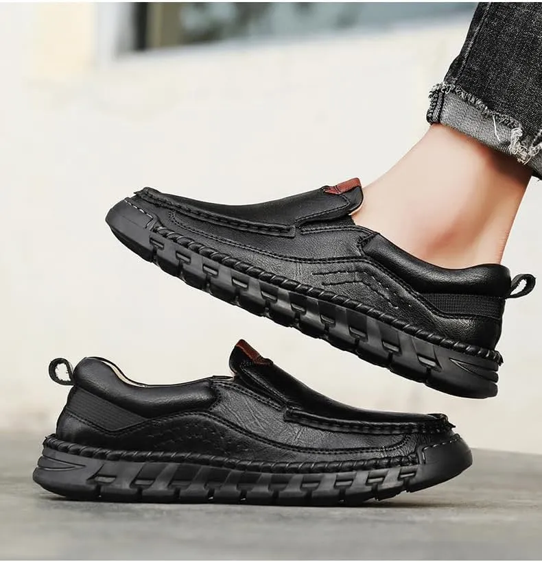 Men’s Hands Free Slip in Loafers Walking Slip on Leather Shoes Casual Hiking Outdoor Comfortable Breathable Anti-Slip