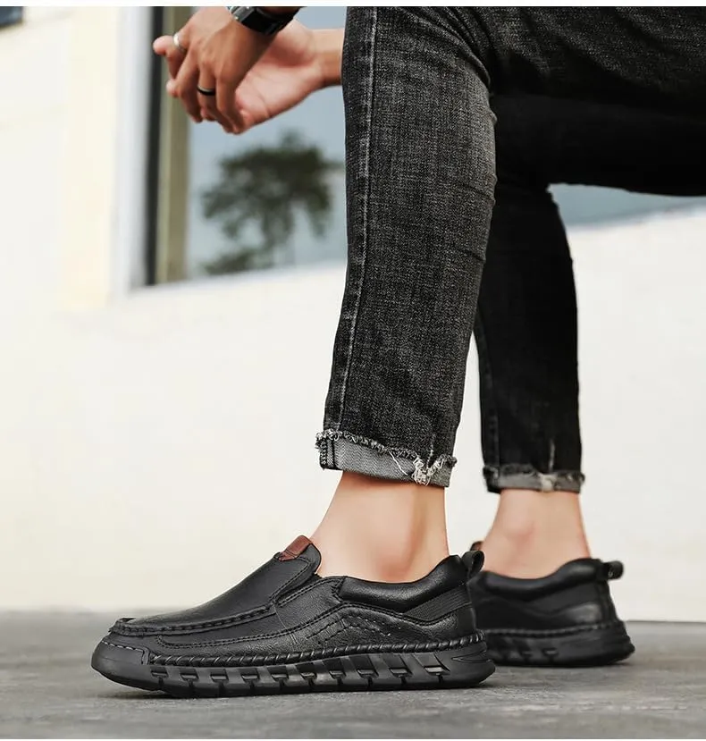Men’s Hands Free Slip in Loafers Walking Slip on Leather Shoes Casual Hiking Outdoor Comfortable Breathable Anti-Slip
