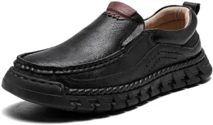 Men’s Hands Free Slip in Loafers Walking Slip on Leather Shoes Casual Hiking Outdoor Comfortable Breathable Anti-Slip