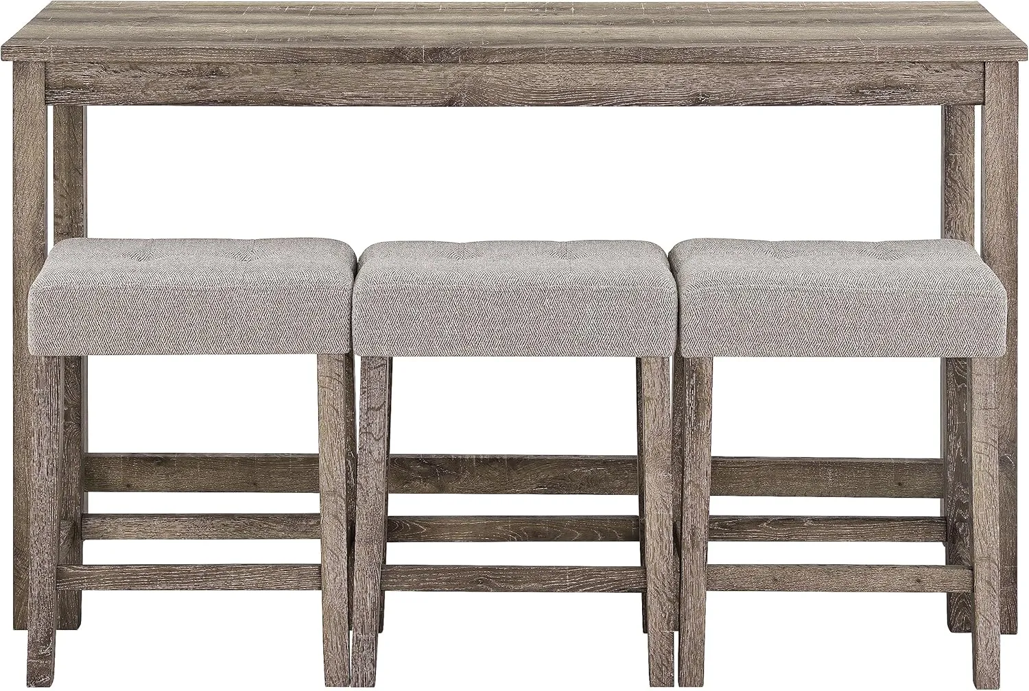 Merax 4 Piece Bar Table Set with Power Outlet,Dining Bar Table and Chairs Set,Industrial Breakfast Table with 3 Padded Stools,for Living Room, Dining Room, Game Room(Brown)