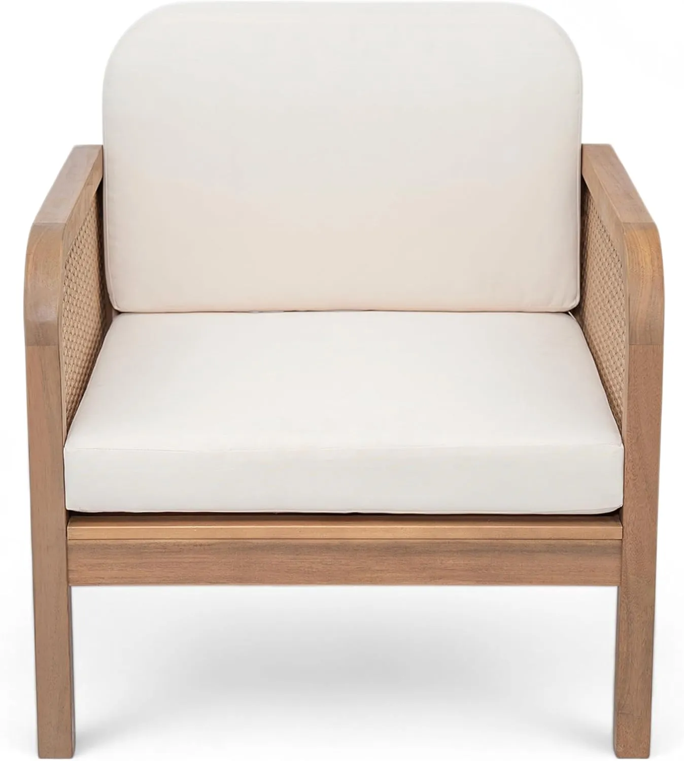 Merax Acacia Wood Patio Furniture Club Chair, Outdoor Wicker Armchair, Deep Seating with Soft Cushions for Porch, Garden, Backyard, Balcony