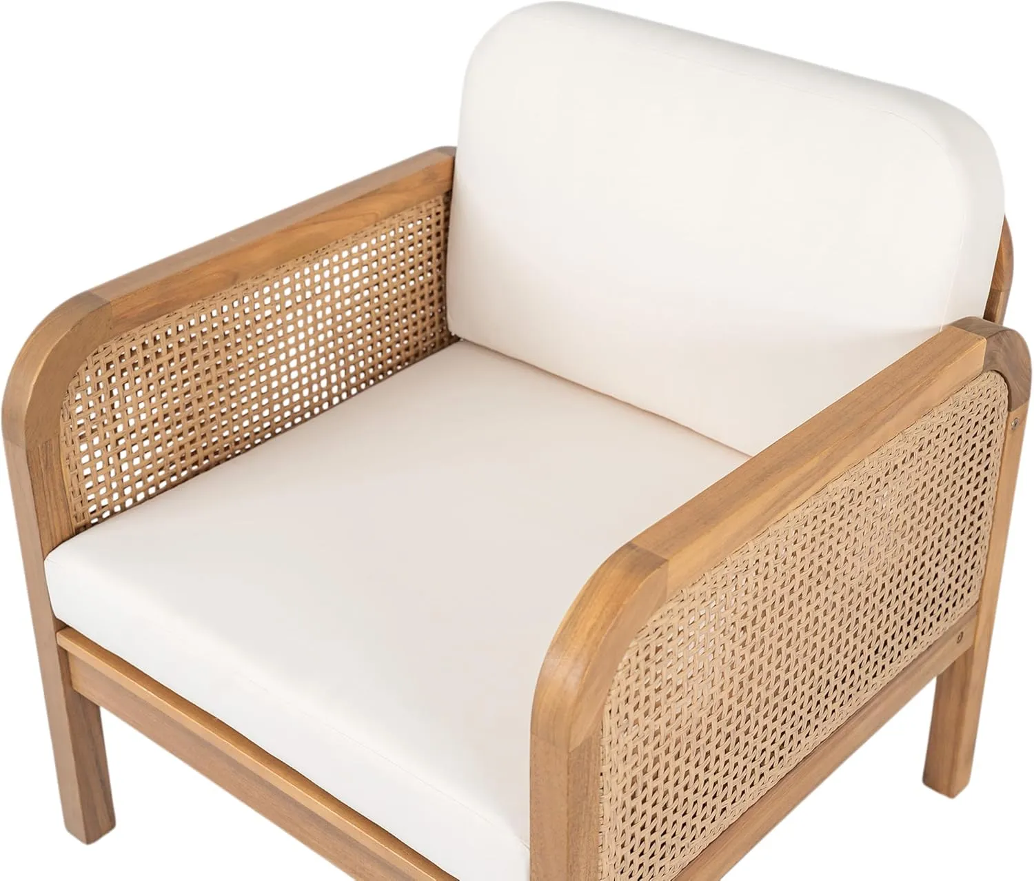Merax Acacia Wood Patio Furniture Club Chair, Outdoor Wicker Armchair, Deep Seating with Soft Cushions for Porch, Garden, Backyard, Balcony