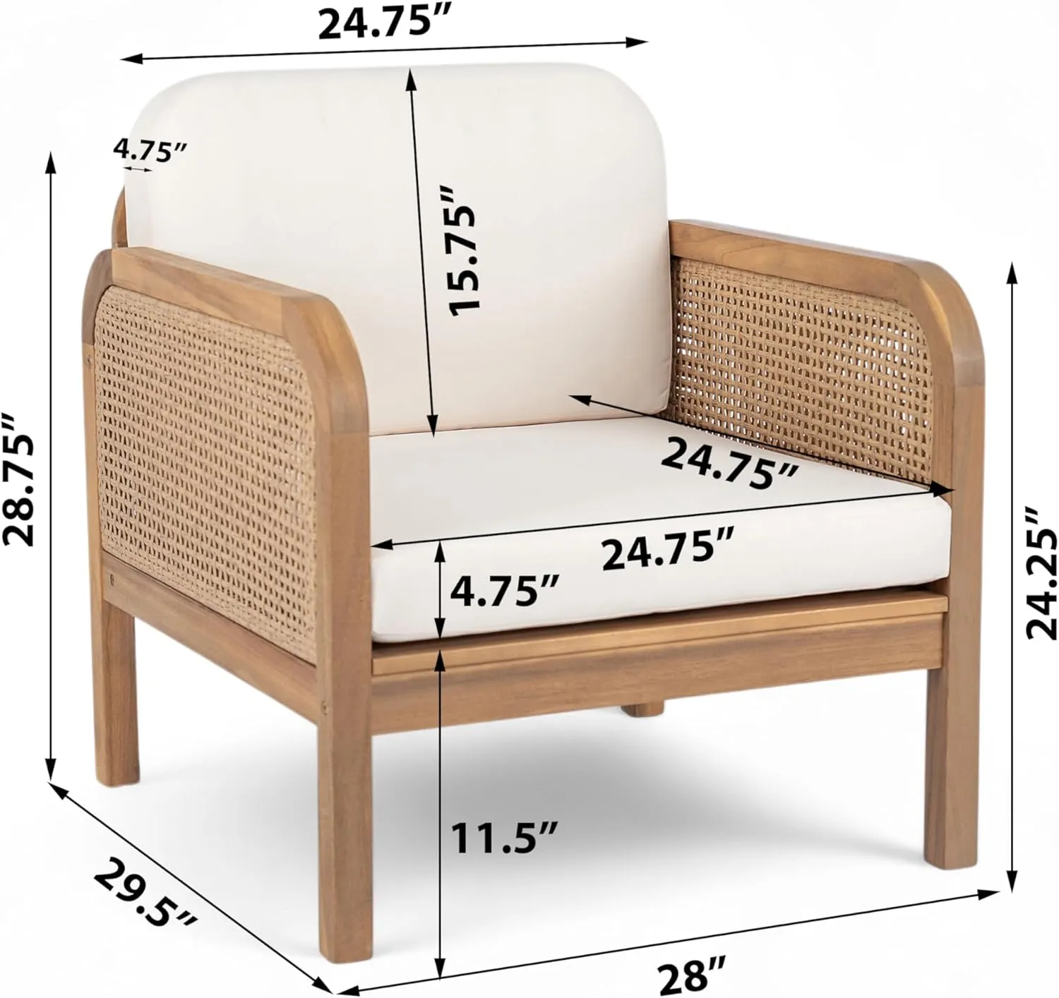 Merax Acacia Wood Patio Furniture Club Chair, Outdoor Wicker Armchair, Deep Seating with Soft Cushions for Porch, Garden, Backyard, Balcony