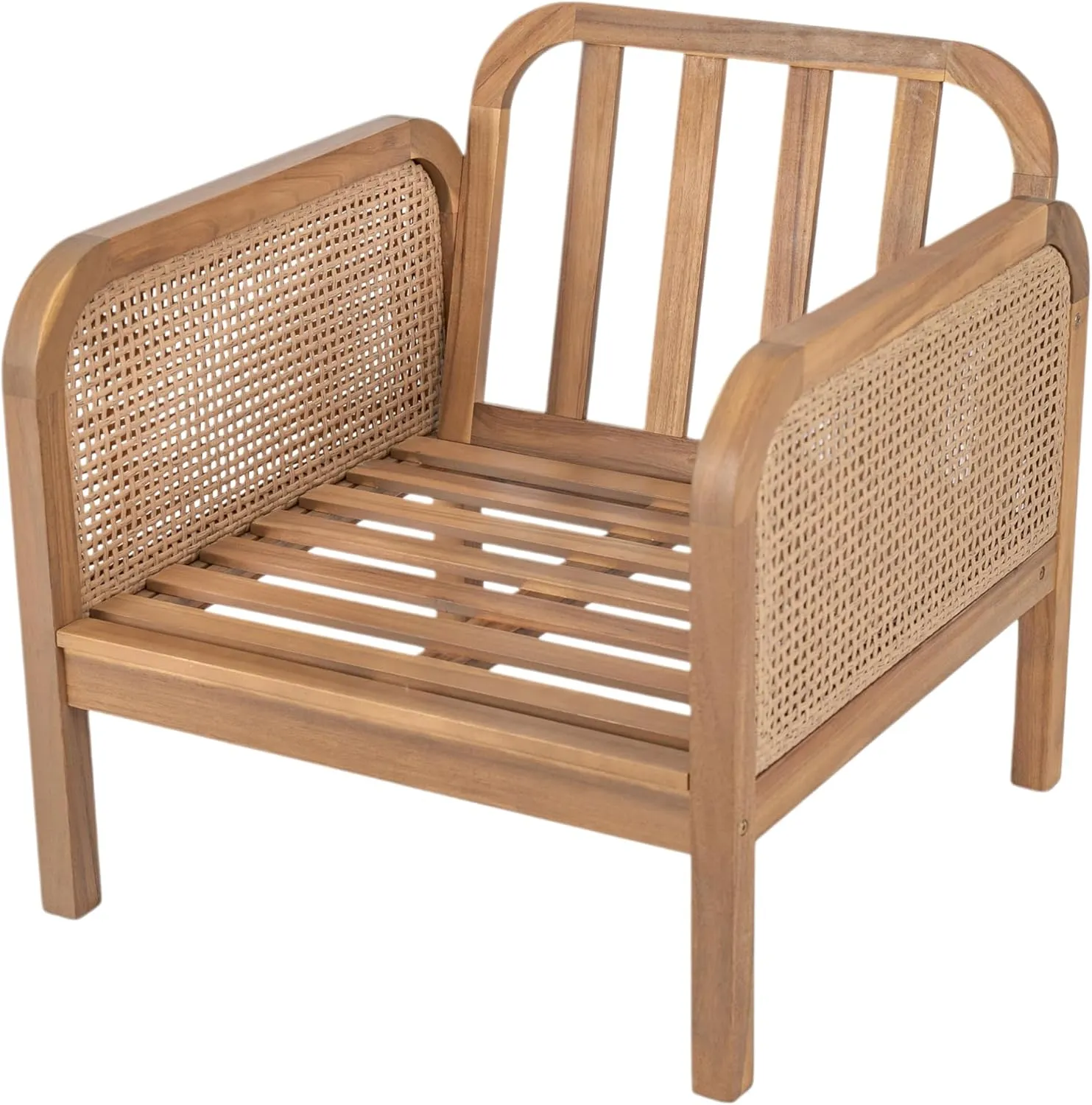 Merax Acacia Wood Patio Furniture Club Chair, Outdoor Wicker Armchair, Deep Seating with Soft Cushions for Porch, Garden, Backyard, Balcony