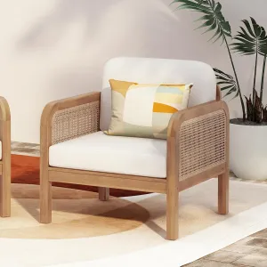 Merax Acacia Wood Patio Furniture Club Chair, Outdoor Wicker Armchair, Deep Seating with Soft Cushions for Porch, Garden, Backyard, Balcony