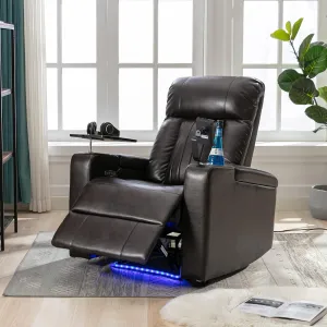 Merax Electric Recliner Chair with USB Charge Port, Hidden Arm Storage, Home Theater Seating with 2 Convenient Cup Holders Design, 360° Swivel Tray Table, Cell Phone Stand (Brown2) (Brown2)