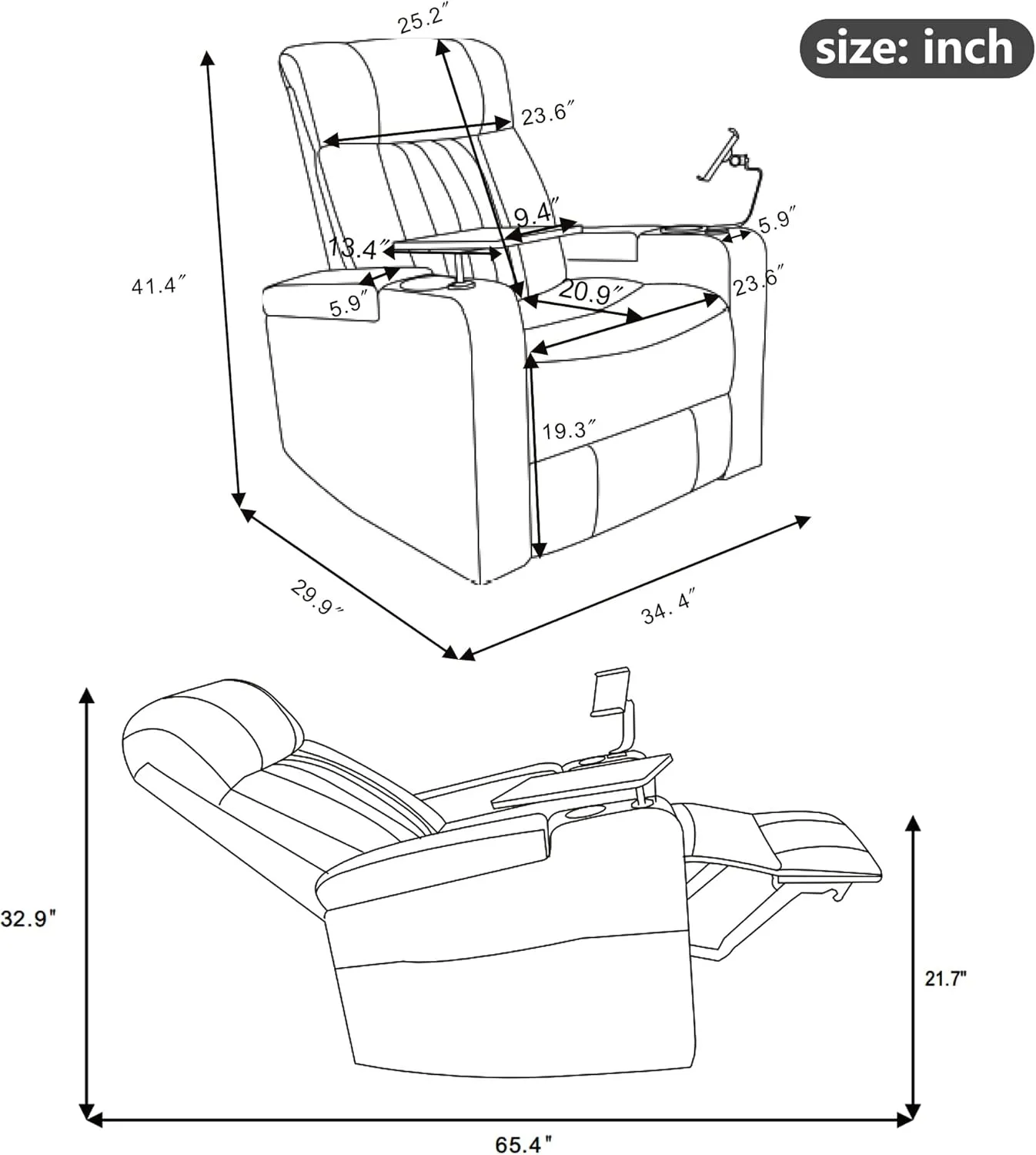 Merax Electric Recliner Chair with USB Charge Port, Hidden Arm Storage, Home Theater Seating with 2 Convenient Cup Holders Design, 360° Swivel Tray Table, Cell Phone Stand (Brown2) (Brown2)