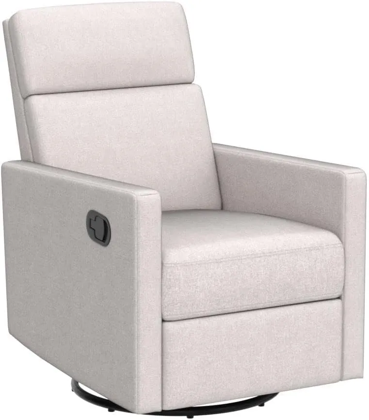 Merax Modern Soft Linen Swivel Push Back Rocker Recliner w/Headsupport Adjustable Nursery Glider Chair for Living Room, Bedroom Tan
