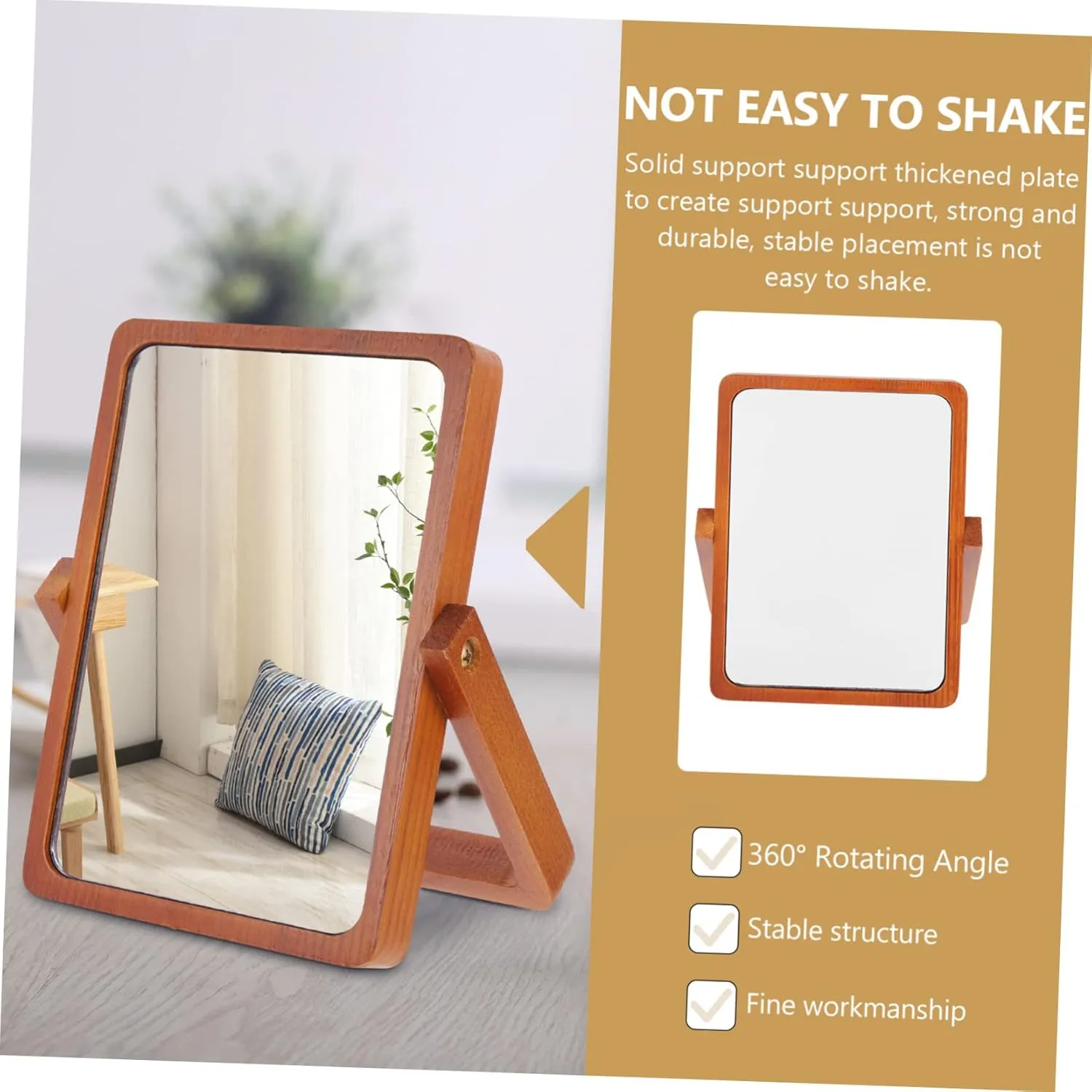 MERRYHAPY Portable Wooden Foldable Makeup Mirror Elegant Desktop Vanity Mirror for Home Office Use High Definition Stable Structure Compact Design for