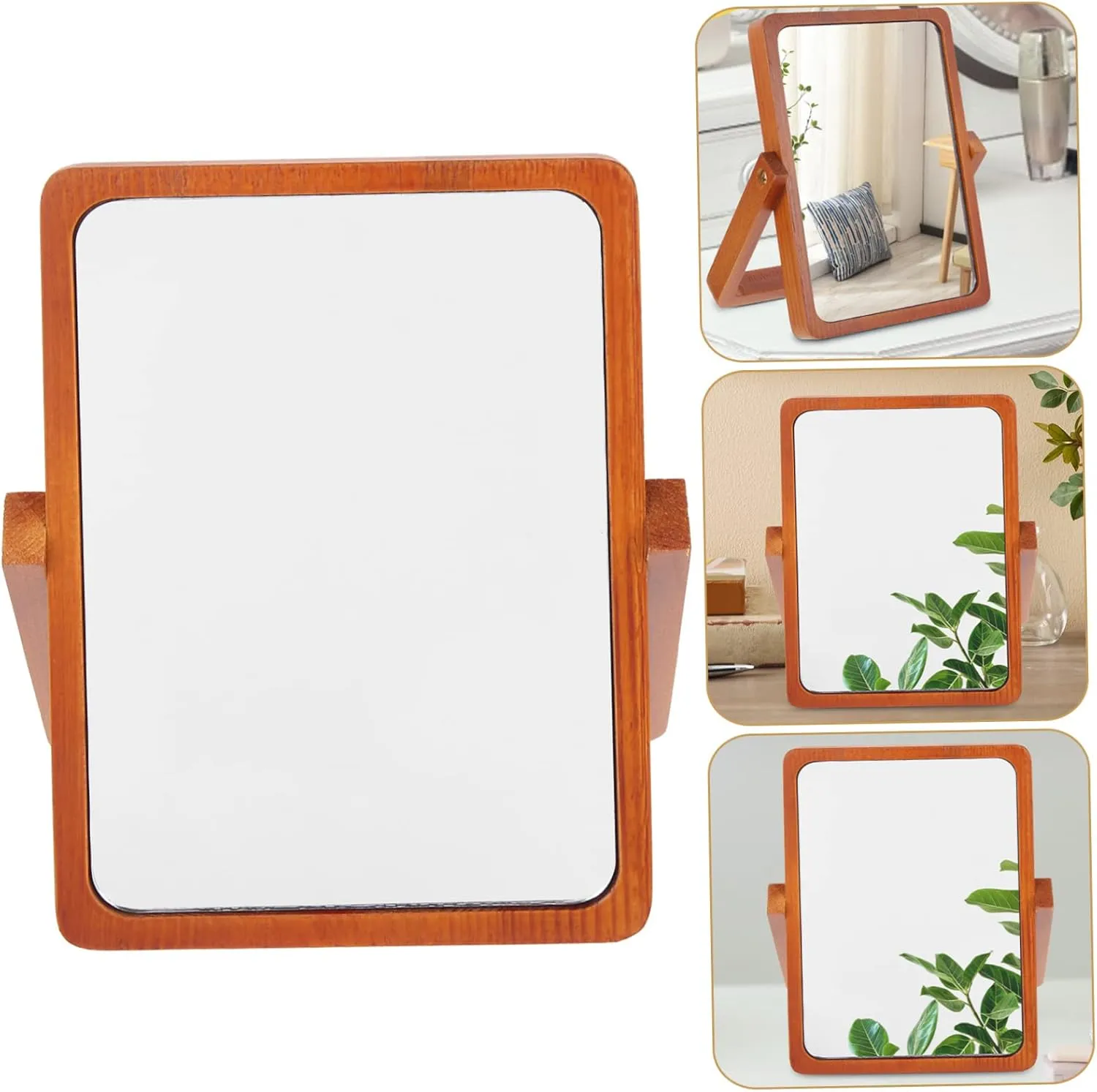MERRYHAPY Portable Wooden Foldable Makeup Mirror Elegant Desktop Vanity Mirror for Home Office Use High Definition Stable Structure Compact Design for