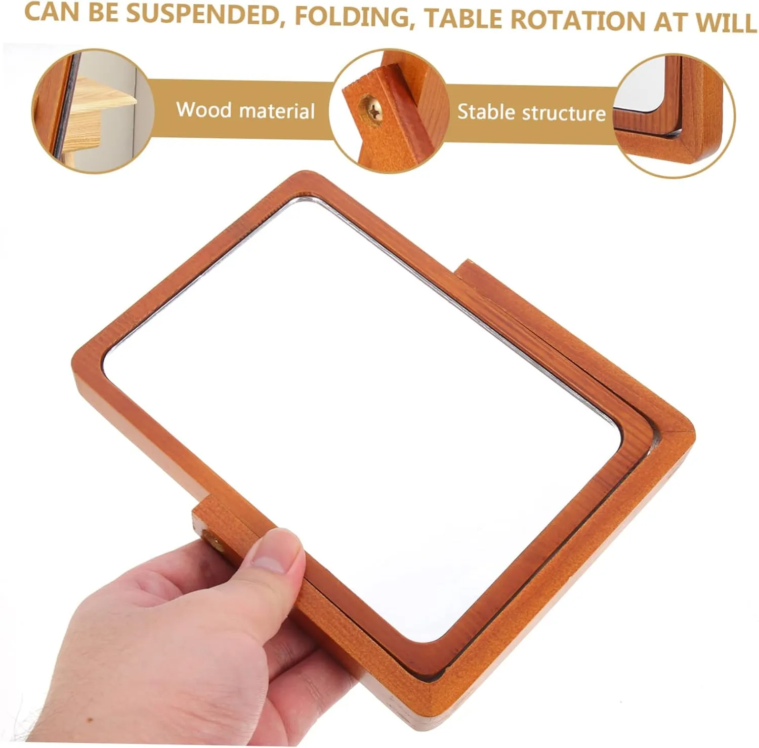 MERRYHAPY Portable Wooden Foldable Makeup Mirror Elegant Desktop Vanity Mirror for Home Office Use High Definition Stable Structure Compact Design for