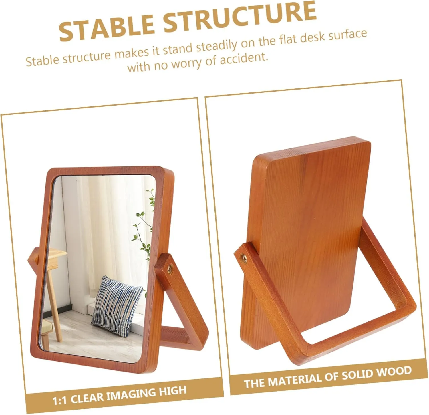 MERRYHAPY Portable Wooden Foldable Makeup Mirror Elegant Desktop Vanity Mirror for Home Office Use High Definition Stable Structure Compact Design for