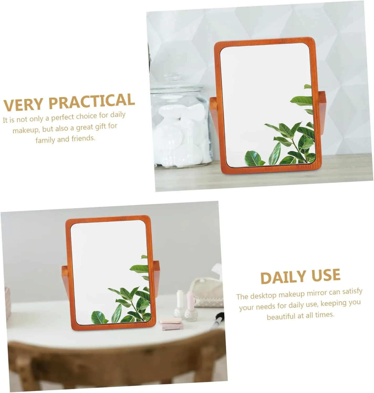 MERRYHAPY Portable Wooden Foldable Makeup Mirror Elegant Desktop Vanity Mirror for Home Office Use High Definition Stable Structure Compact Design for