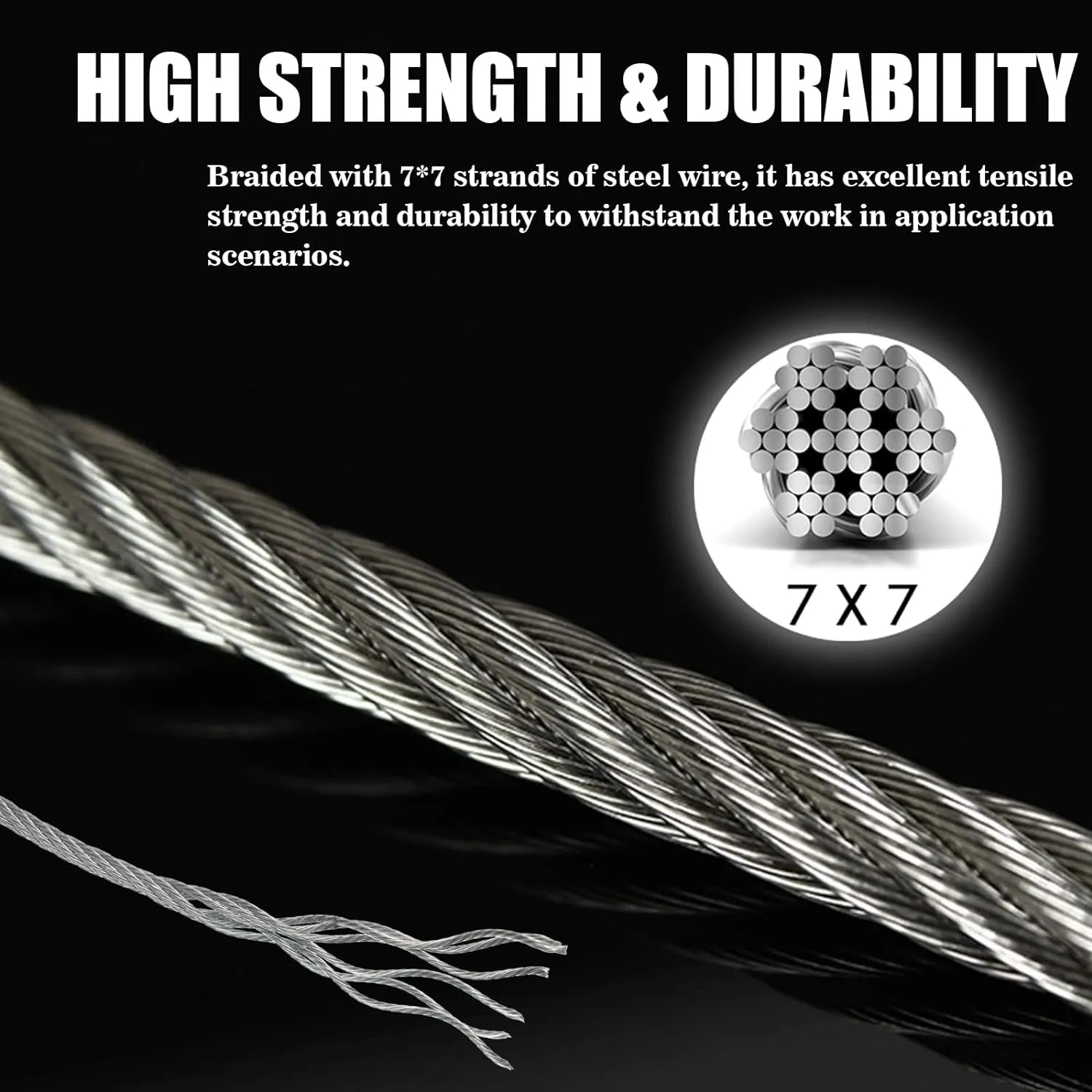 Metal Wire 1/8 inch Stainless Steel Cable 50FT Length Aircraft Cable 7x7 Strand Core Picture Hanging Wire with 10 Pcs Thimbles and 20 Pcs Aluminum Sleeves