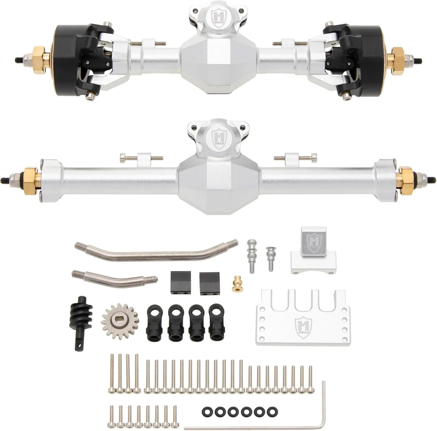 MEUS RACING SCX24 Axles Isokinetic 3-Section CVD 52° Max. Steering Angle  5mm Widened SCX24 Upgrades for Axial SCX24 Deadbolt C10 JLU Gladiator Bronco 1/24 RC Crawler (Front and Rear - Silver)