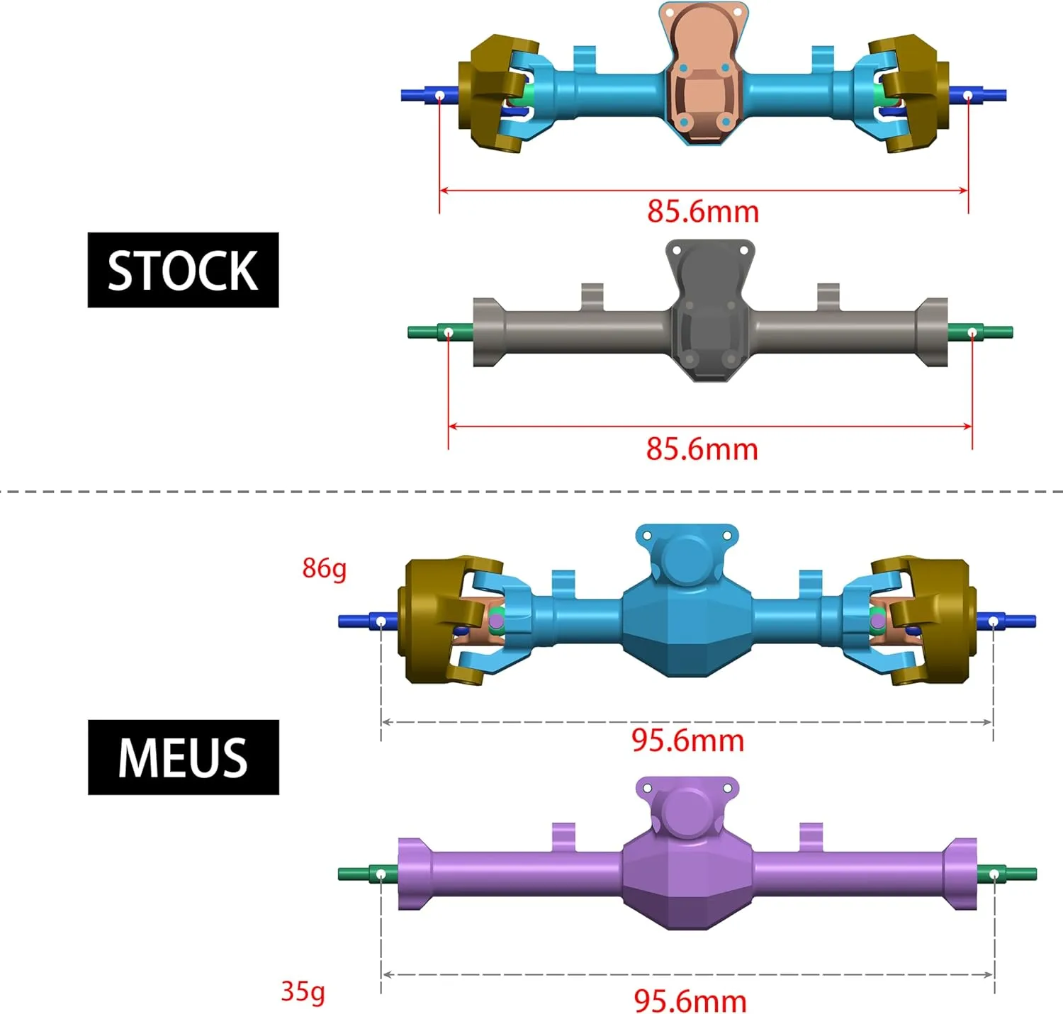 MEUS RACING SCX24 Axles Isokinetic 3-Section CVD 52° Max. Steering Angle  5mm Widened SCX24 Upgrades for Axial SCX24 Deadbolt C10 JLU Gladiator Bronco 1/24 RC Crawler (Front and Rear - Silver)