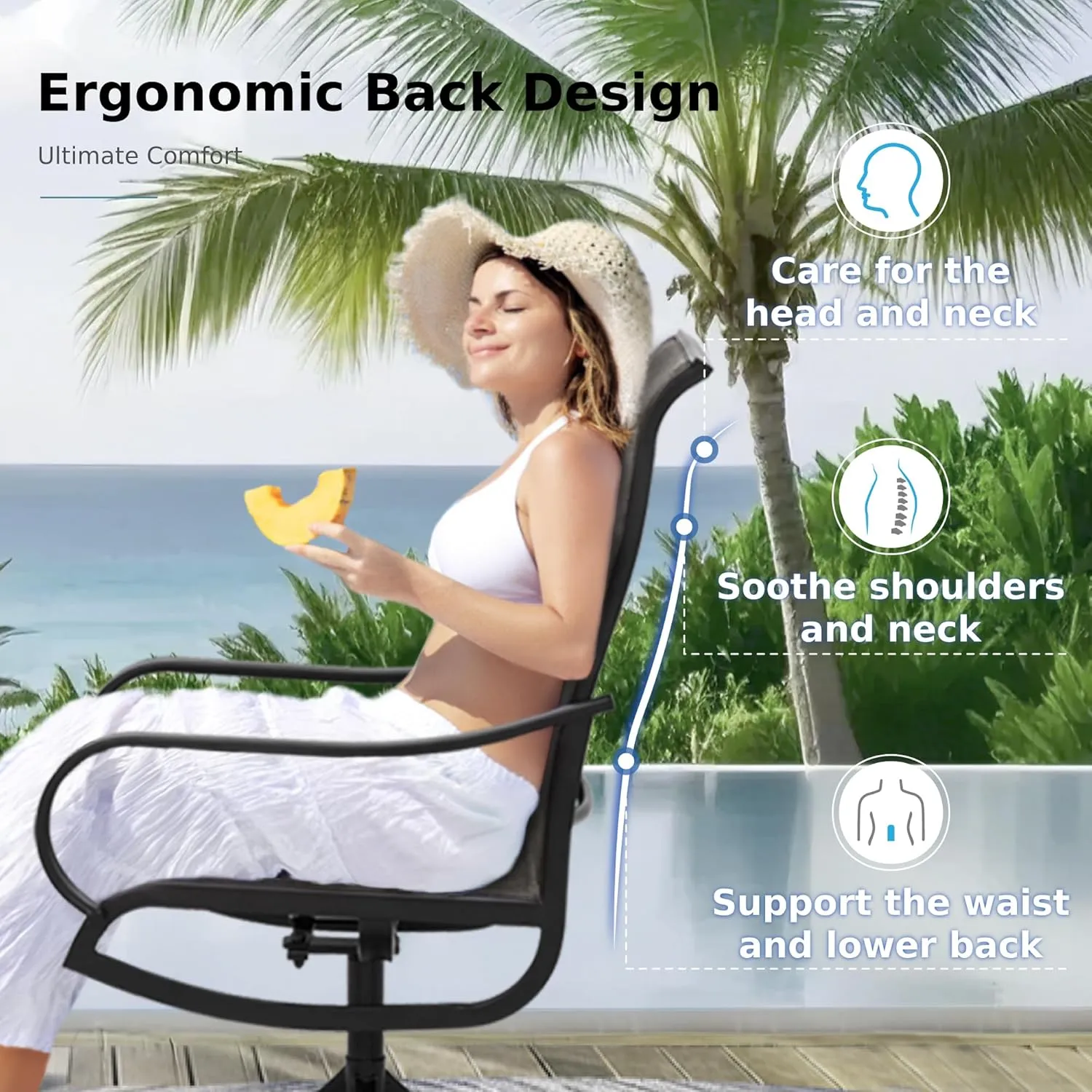 MFSTUDIO Swivel Patio Dining Chairs Set of 2, Outdoor Dining Chairs with Padded Textilene Fabric & Sturdy Metal Frame, All Weather Outdoor Sling Furniture Chairs for Deck, Bistro, Garden and Lawn