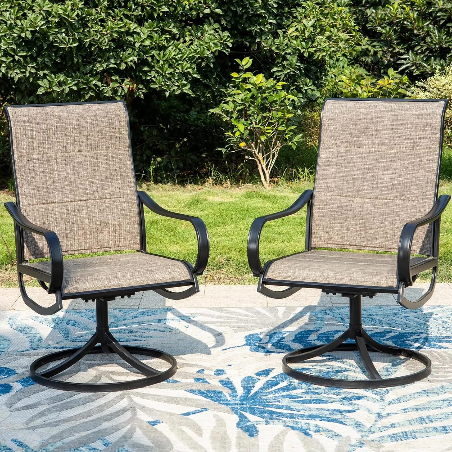 MFSTUDIO Swivel Patio Dining Chairs Set of 2, Outdoor Dining Chairs with Padded Textilene Fabric & Sturdy Metal Frame, All Weather Outdoor Sling Furniture Chairs for Deck, Bistro, Garden and Lawn