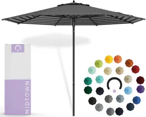 Midtown Umbrellas Push Pop Sunbrella Umbrella 9 Feet Outdoor Umbrella in Black & White Fabric - Patio Umbrella, Backyard Umbrella, Garden Umbrella, Picnic Table Umbrella & Pool Umbrella - Black Pole